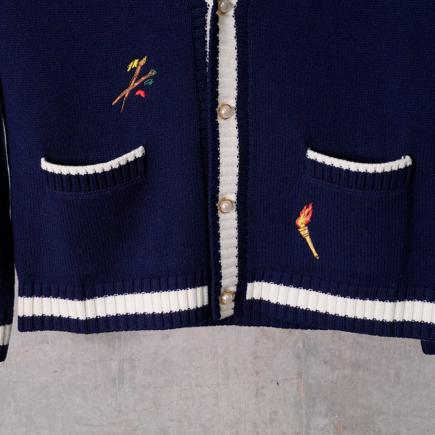 CASHMERE EMBROIDERED CARDIGAN / CSB315:NAVY/WHITE