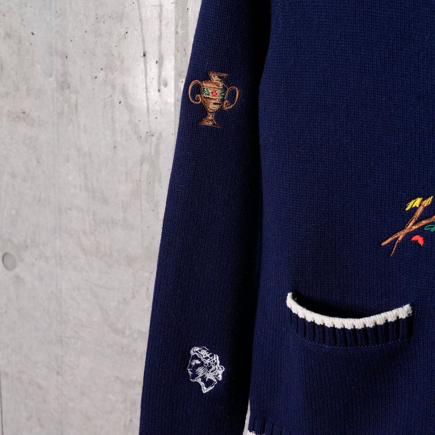 CASHMERE EMBROIDERED CARDIGAN / CSB315:NAVY/WHITE