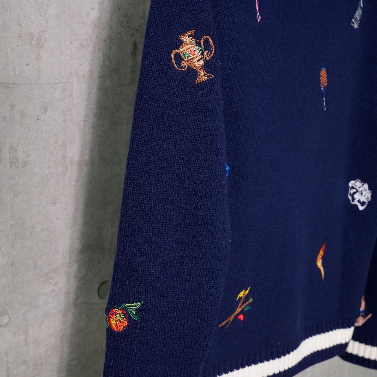 CASHMERE EMBROIDERED CARDIGAN / CSB315:NAVY/WHITE