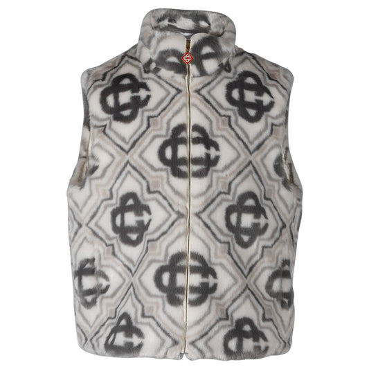 FAUX FUR GILET / CSB664:GREY DIAMOND MONOGRAM