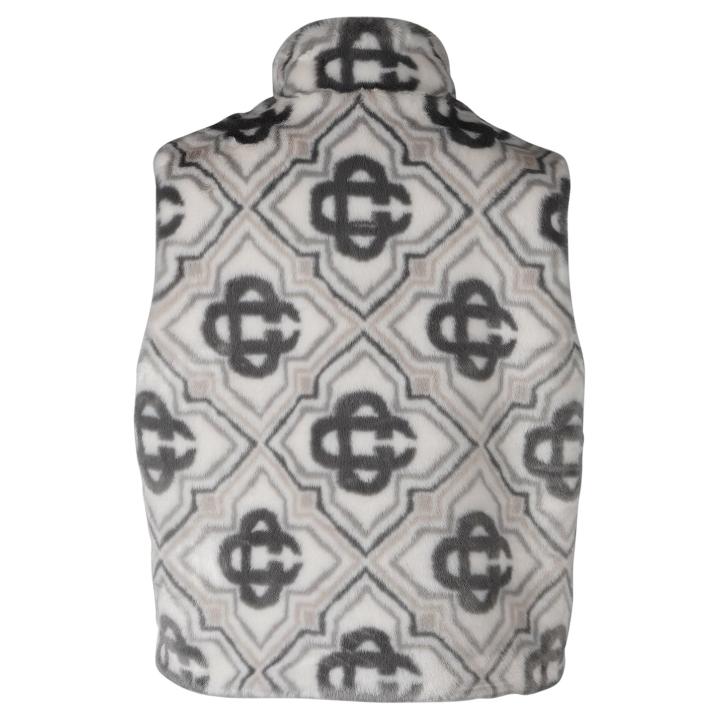 FAUX FUR GILET / CSB664:GREY DIAMOND MONOGRAM