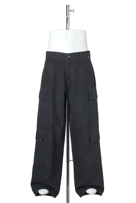 BLACK MONOGRAM CARGO JEANS / CSB001:BLACK