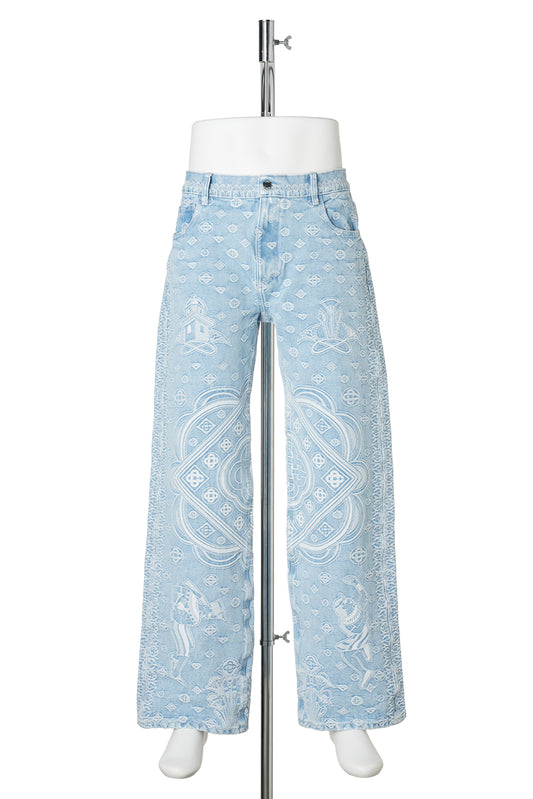 CARPET JACQUARD BAGGY DENIM JEANS / CSB373:LIGHT BLUE CARPET JACQUARD