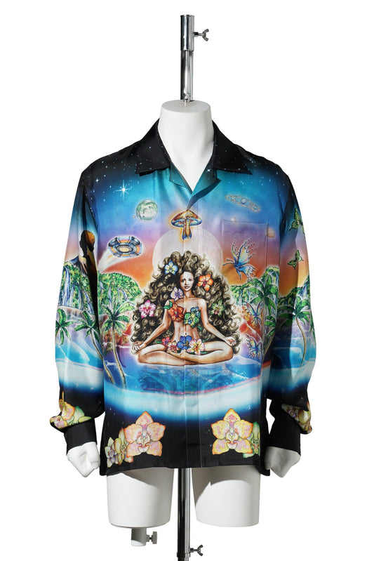 INNERSENSE/INNOCENCE BLACK CUBAN COLLAR LS SHIRT / CSB180:INNOCENCE