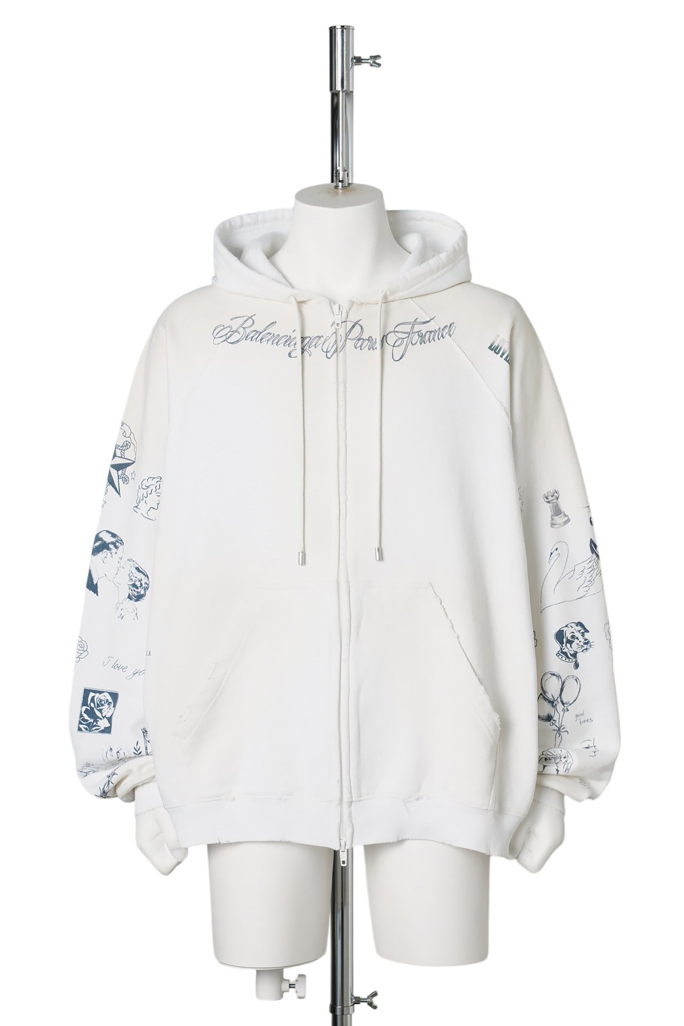 RAGLAN SLEEVE ZIP-UP HOODIE / 9000:WHITE