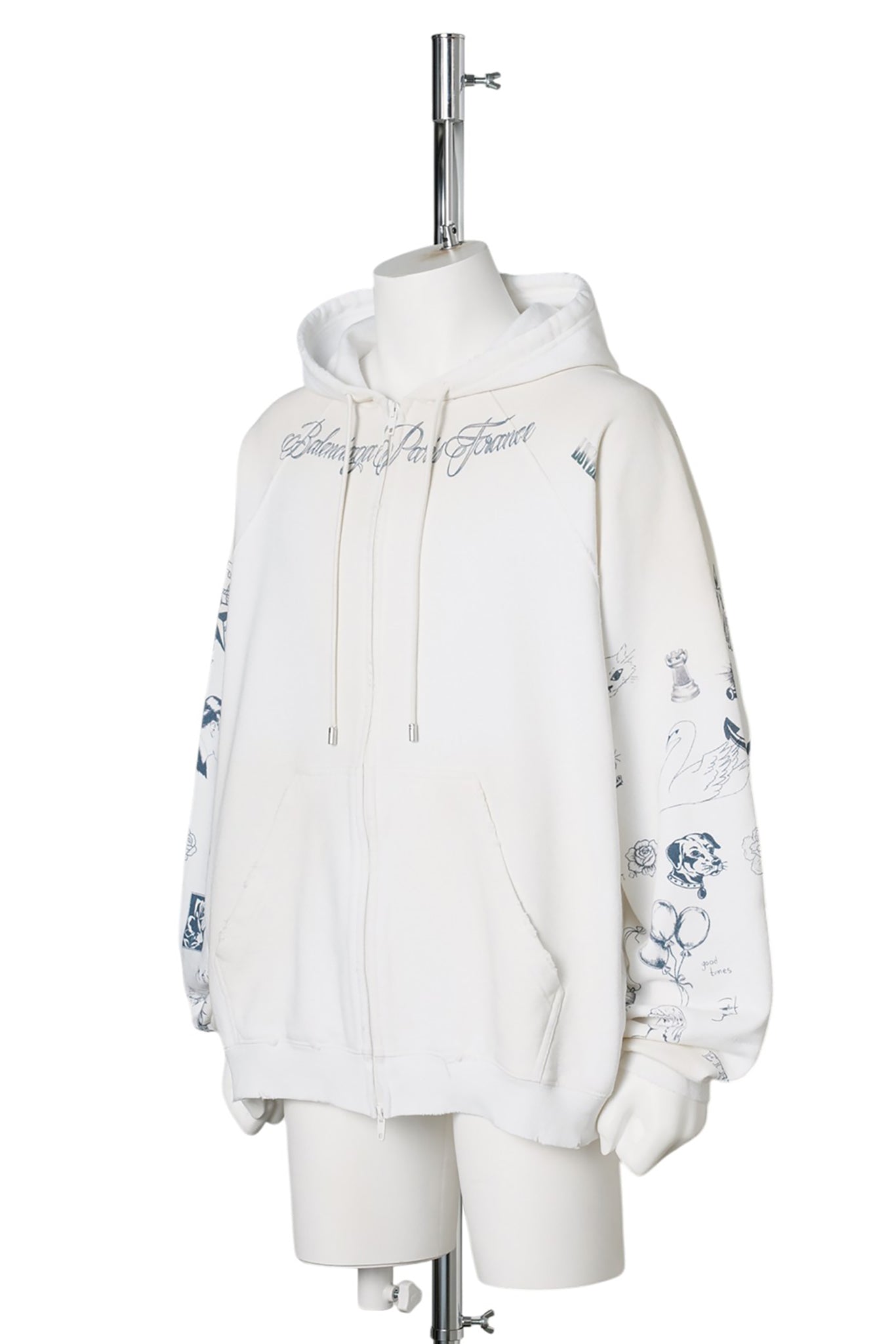 RAGLAN SLEEVE ZIP-UP HOODIE / 9000:WHITE