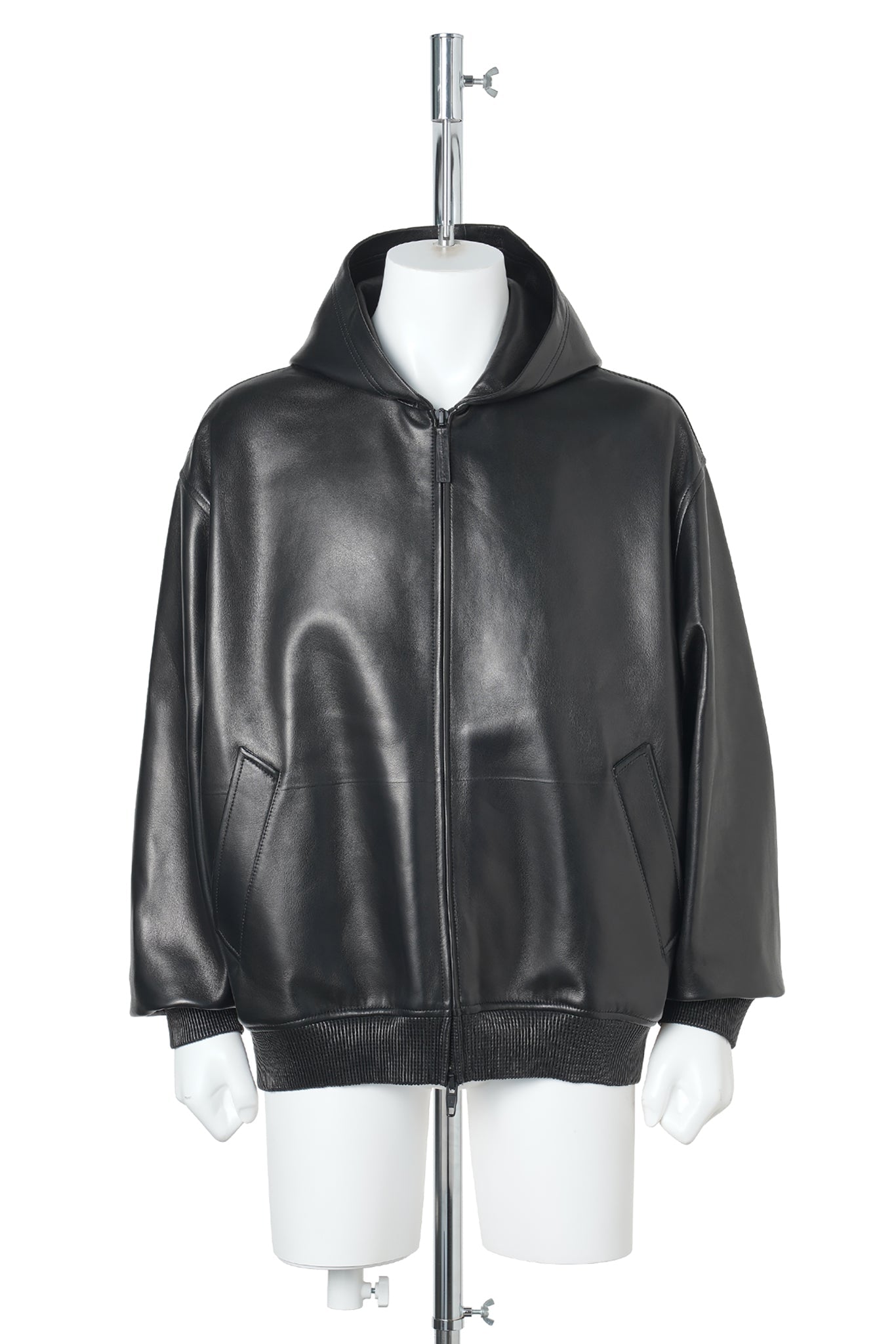 SHORT LEATHER HOODED COAT / 1000:BLACK