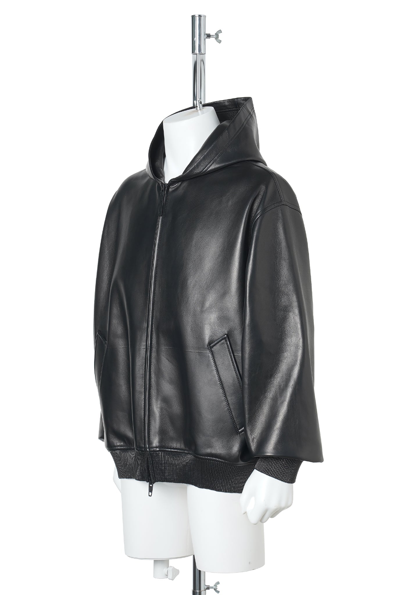 SHORT LEATHER HOODED COAT / 1000:BLACK