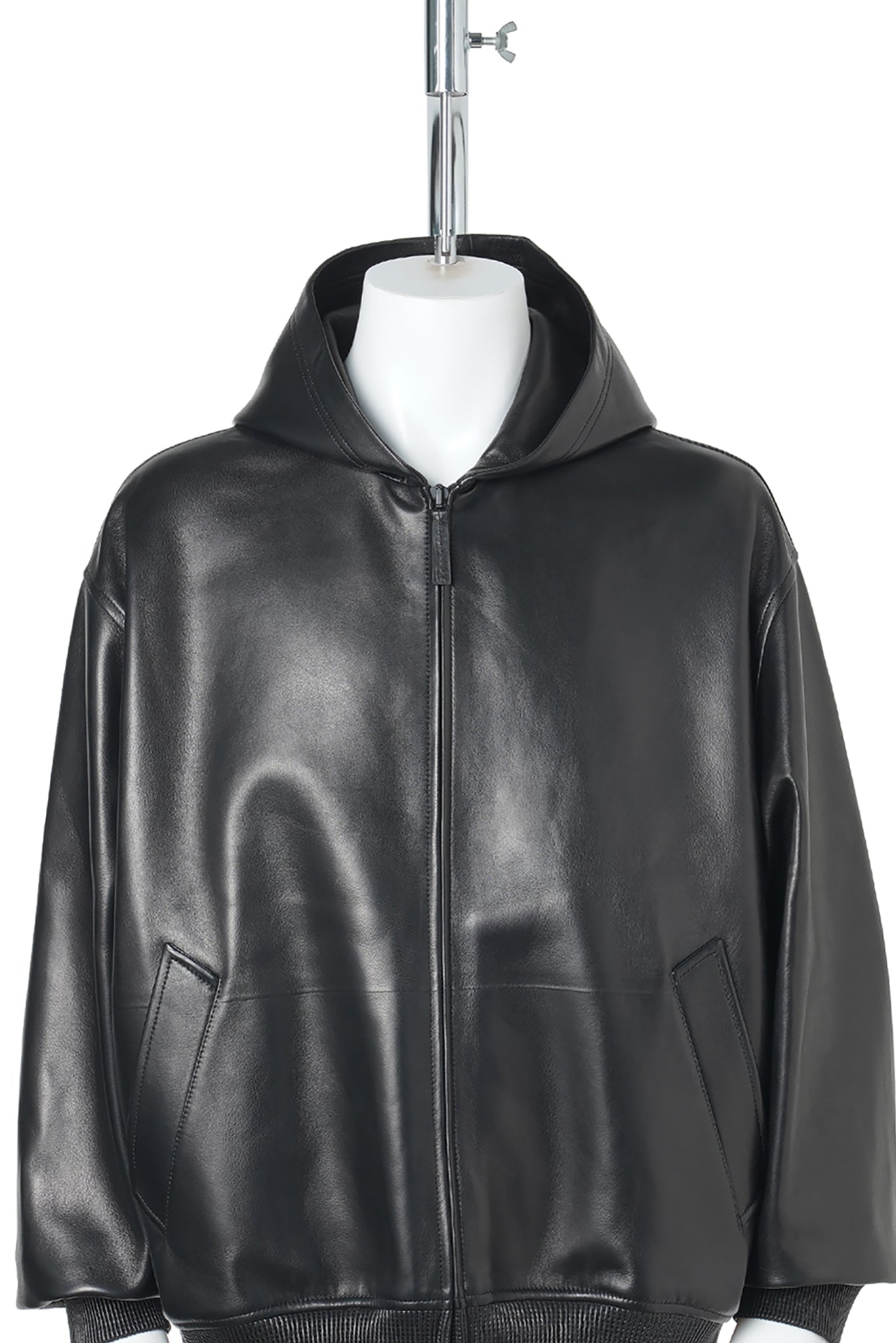 SHORT LEATHER HOODED COAT / 1000:BLACK
