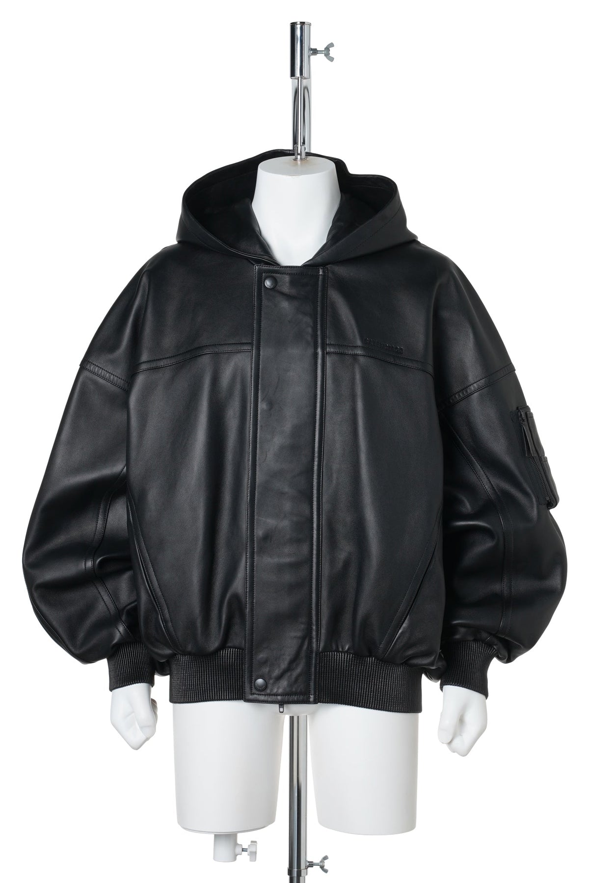 HOODED LEATHER JACKET / 1000:BLACK