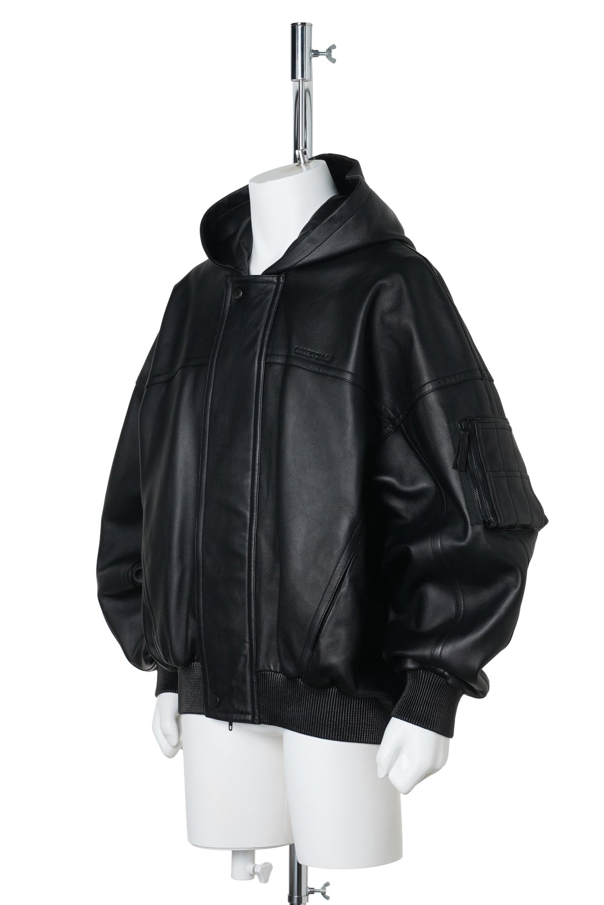 HOODED LEATHER JACKET / 1000:BLACK