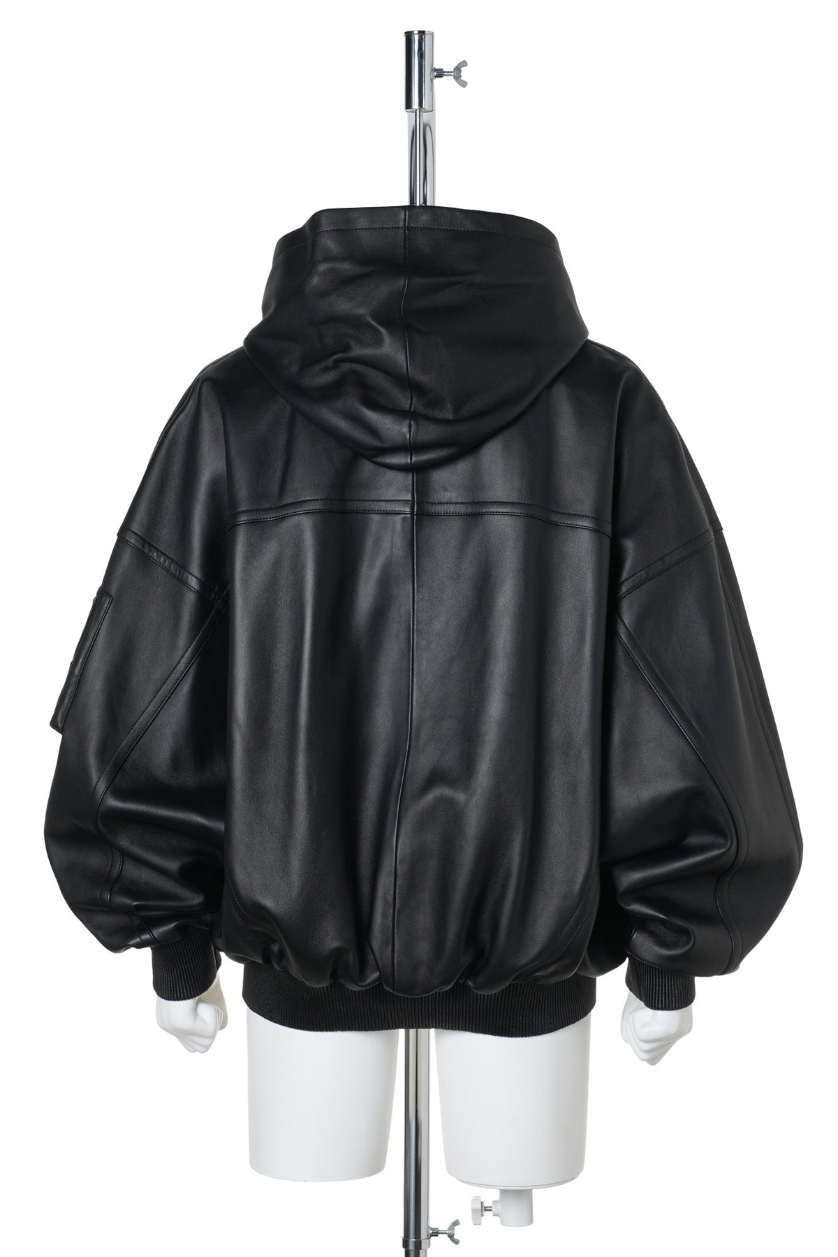 HOODED LEATHER JACKET / 1000:BLACK