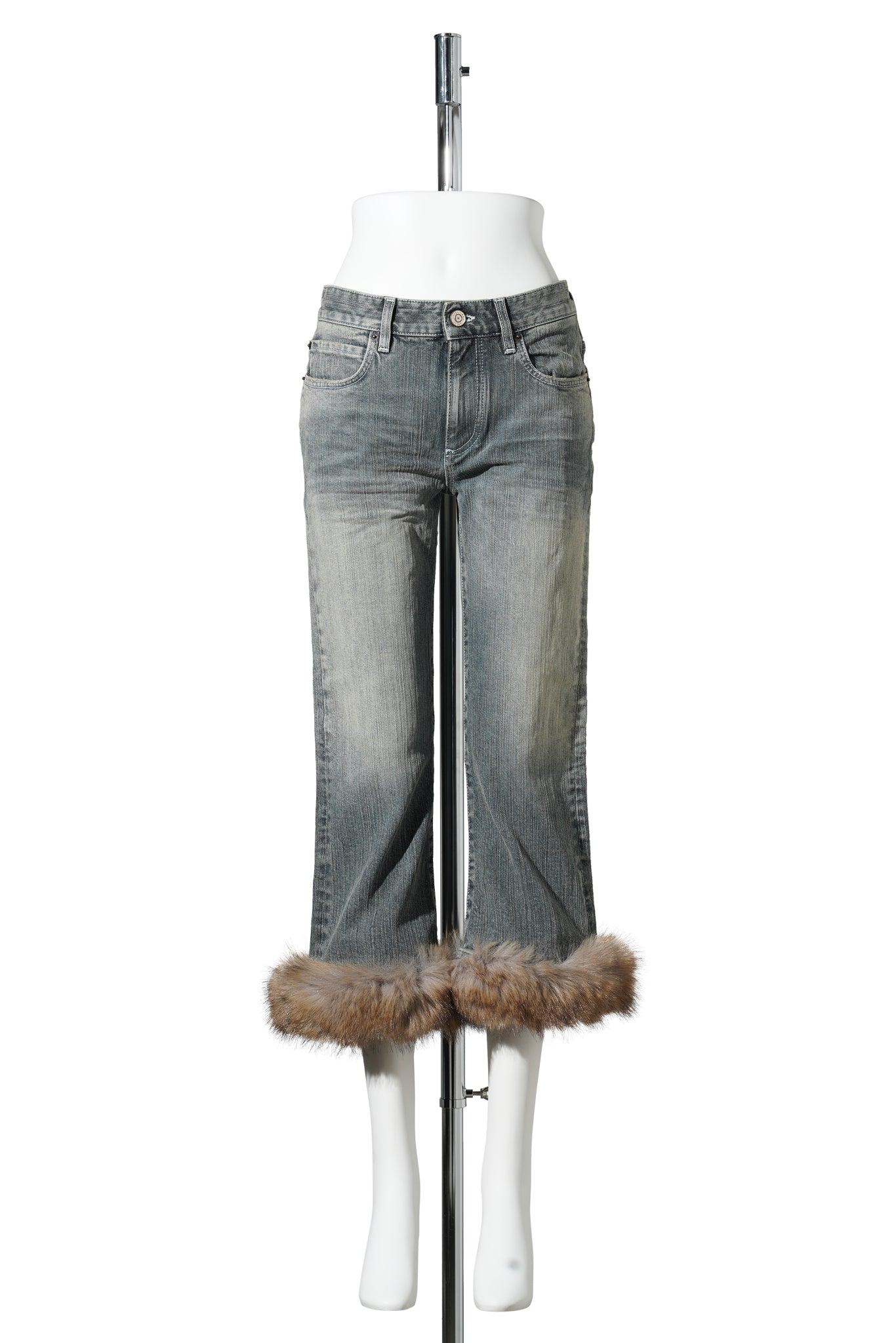 FUR TRIM FLARED CAPRI PANTS / 4200:LIGHT BLUE