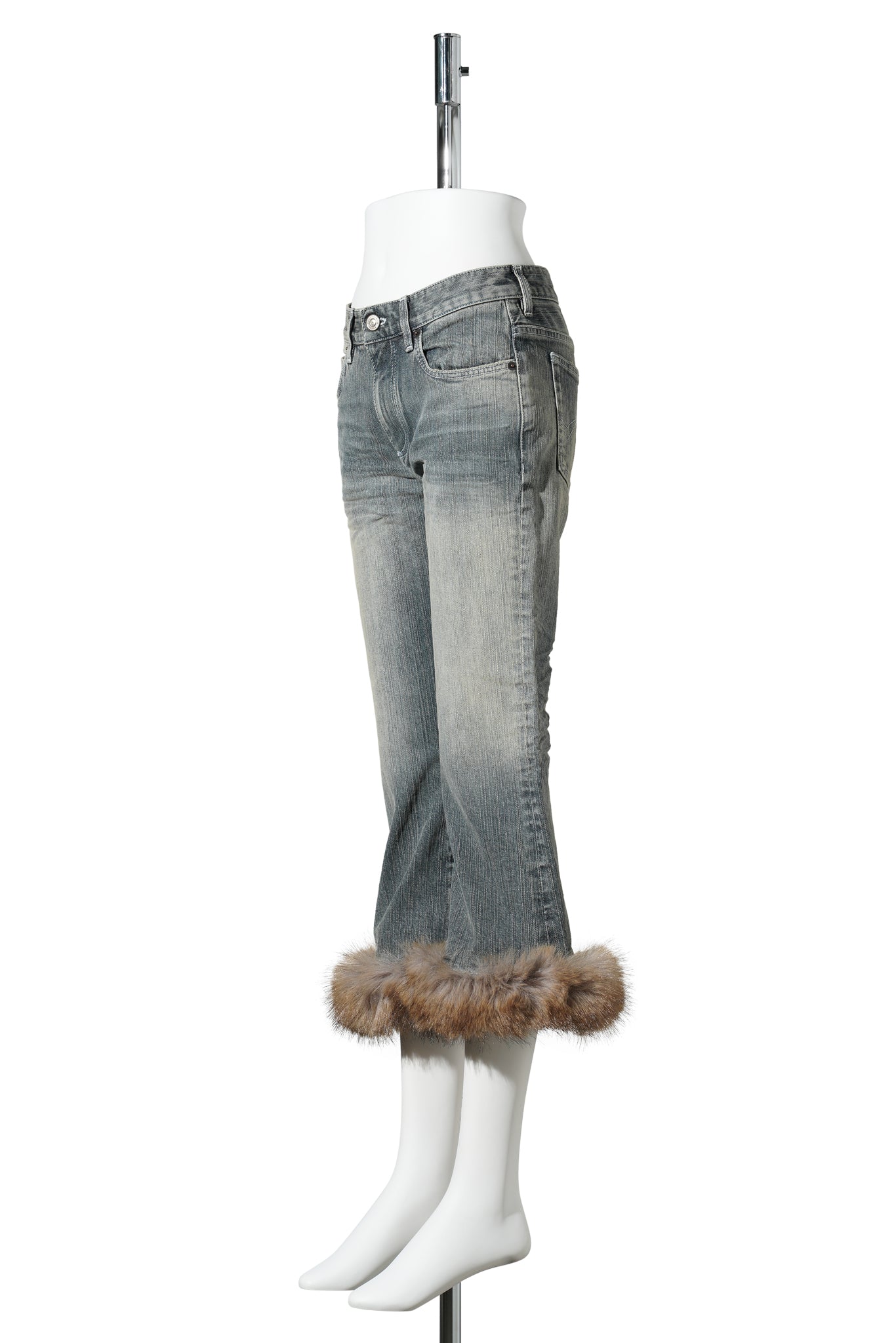 FUR TRIM FLARED CAPRI PANTS / 4200:LIGHT BLUE