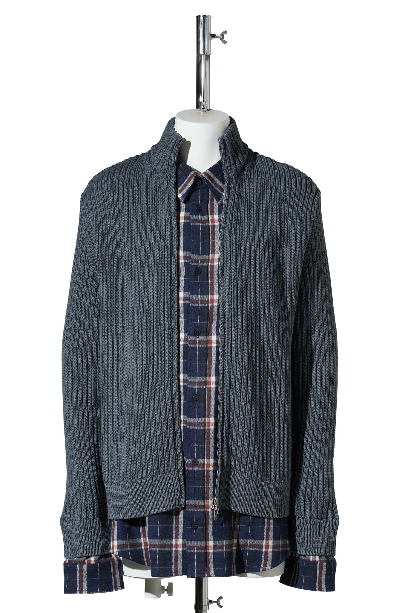 LAYERED ZIP-UP SWEATER / 8578:NAVY/BROWN