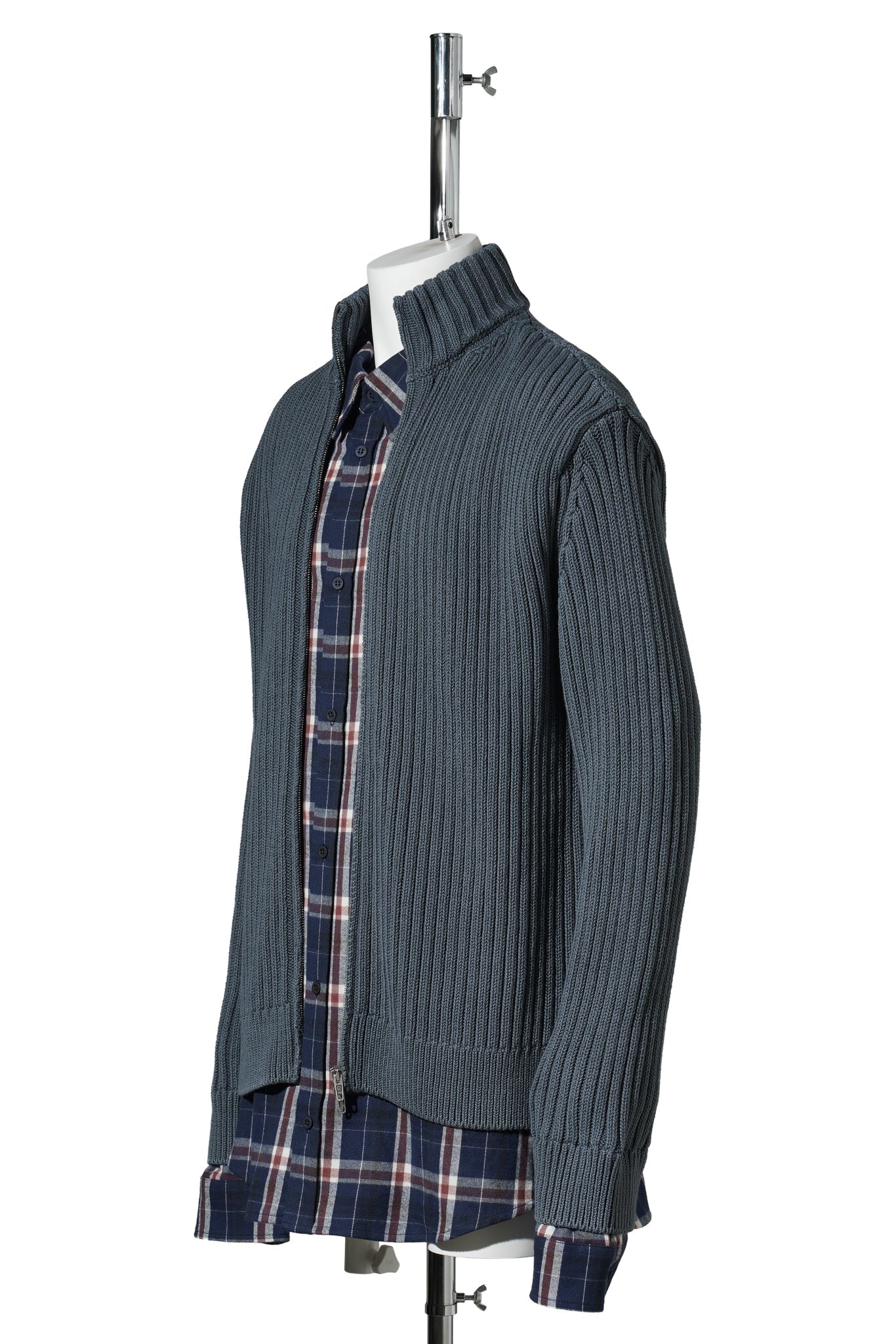 LAYERED ZIP-UP SWEATER / 8578:NAVY/BROWN