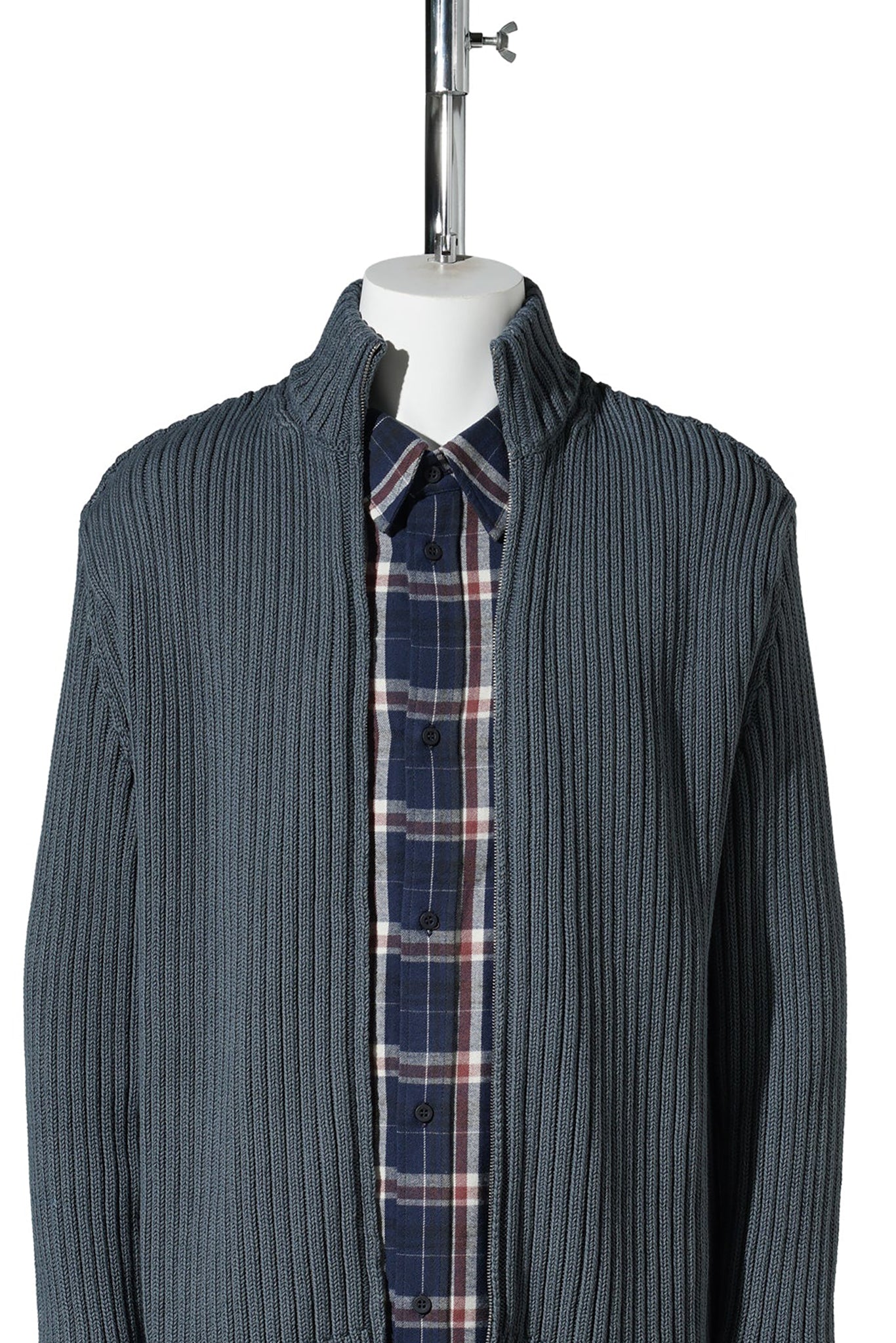 LAYERED ZIP-UP SWEATER / 8578:NAVY/BROWN