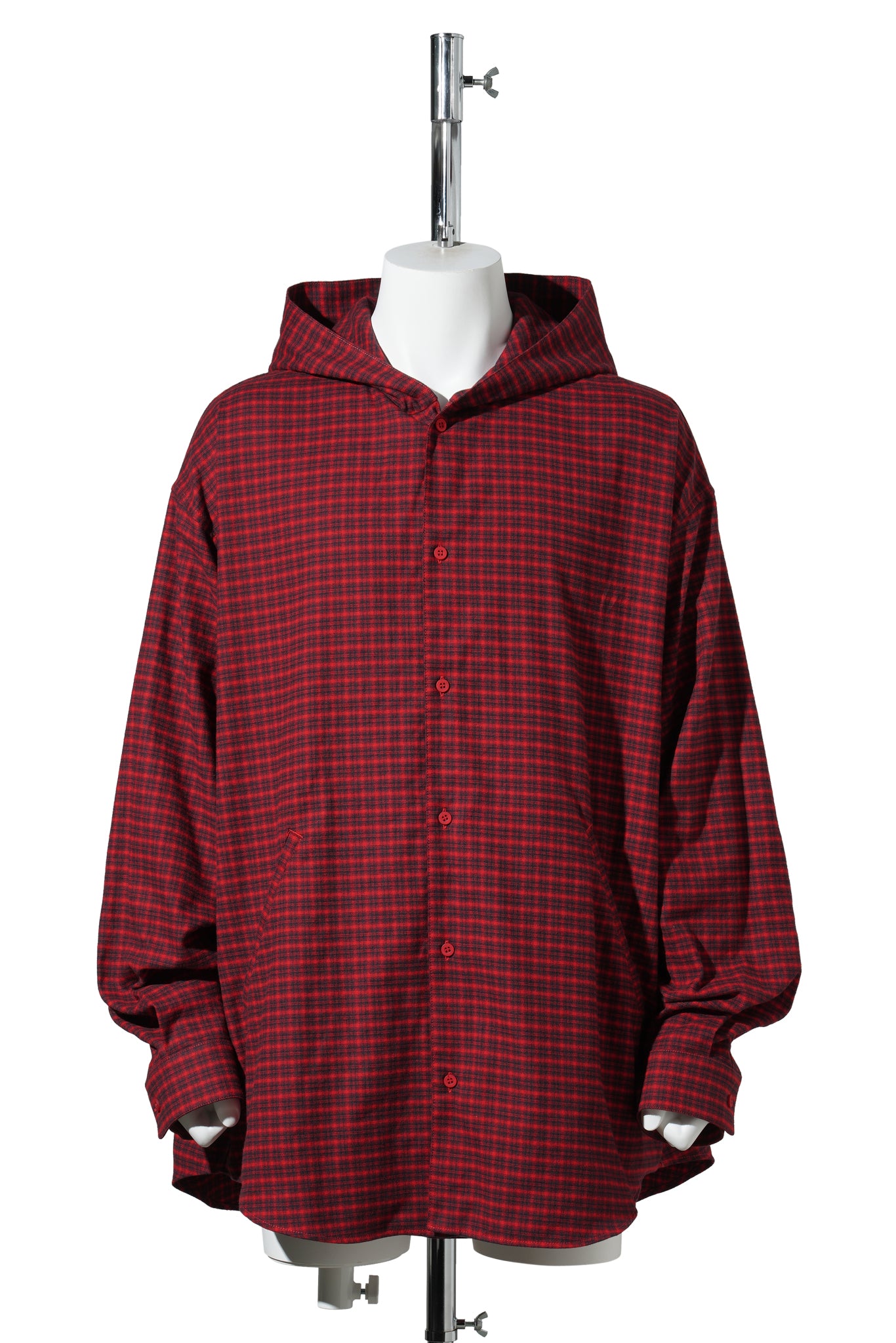 HOODED OVERSIZED SHIRT / 6167:RED/BLACK