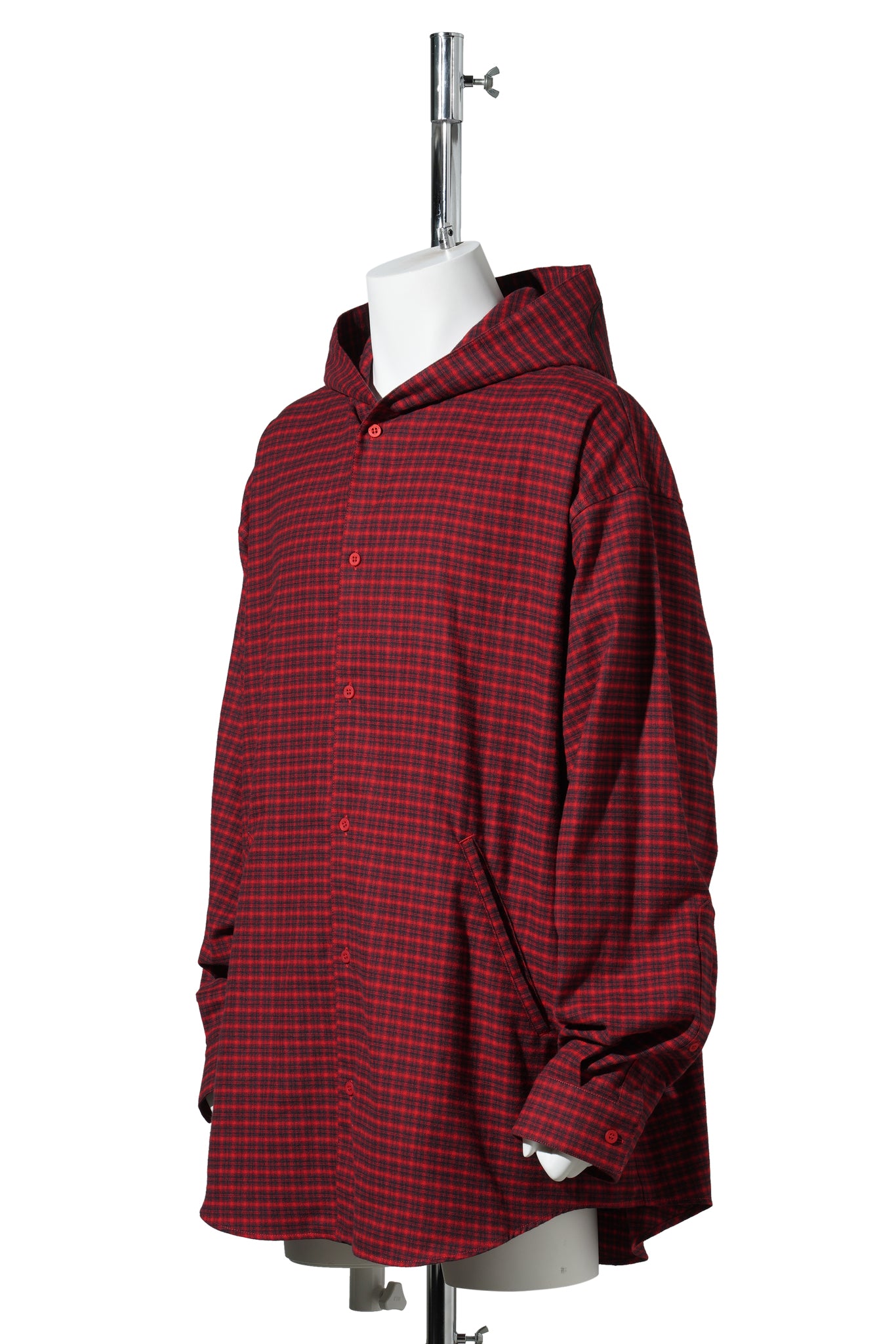 HOODED OVERSIZED SHIRT / 6167:RED/BLACK