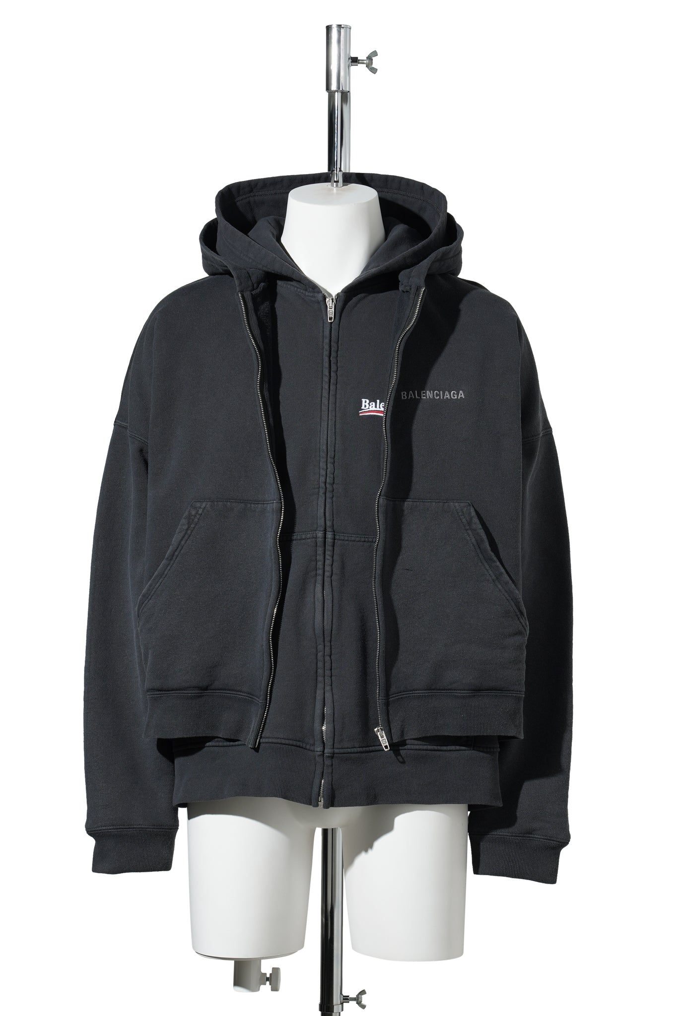 LAYERED ZIP-UP HOODIE / 1095:FADED WSH BLK/W BLK2