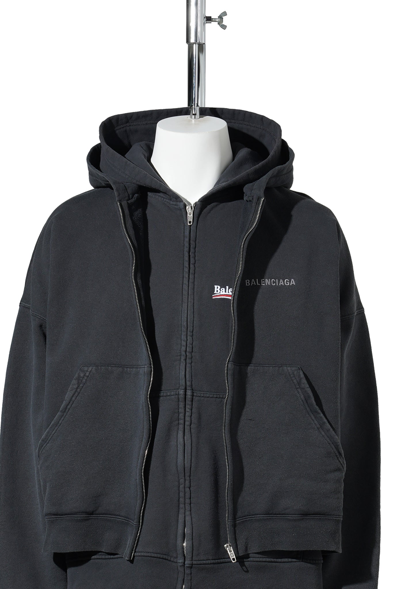 LAYERED ZIP-UP HOODIE / 1095:FADED WSH BLK/W BLK2