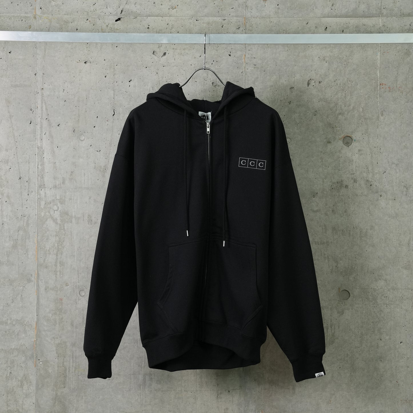 ZIP UP COTTON HOODIE / BLACK