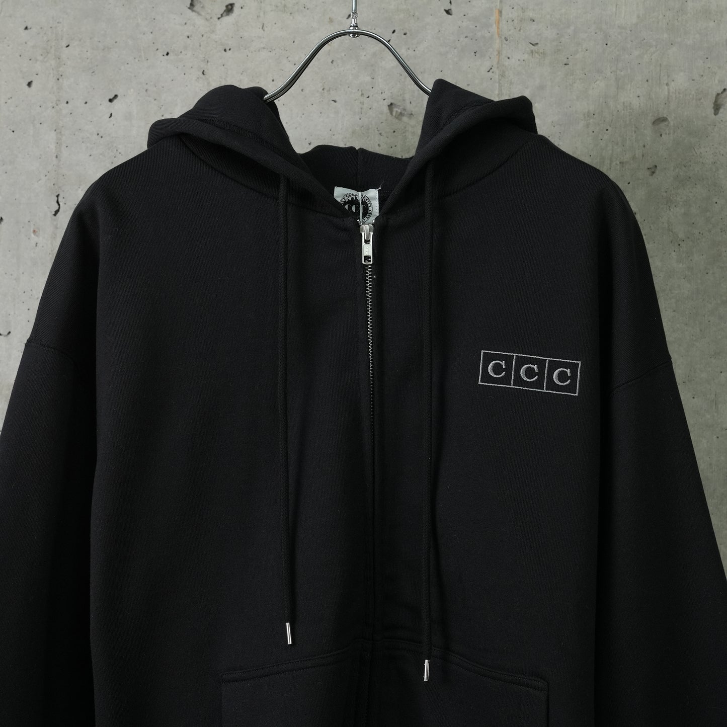 ZIP UP COTTON HOODIE / BLACK