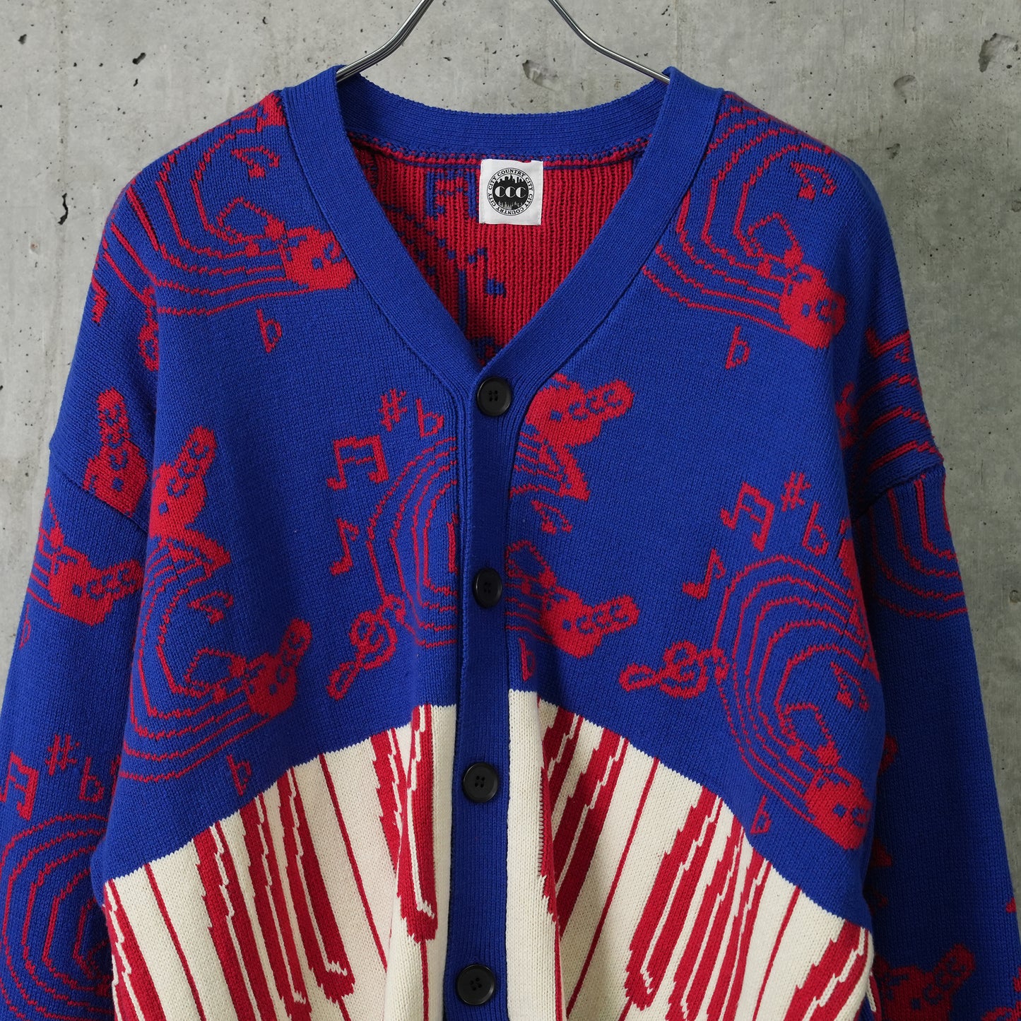 KNIT CARDIGA JAZZ / BLUE/RED