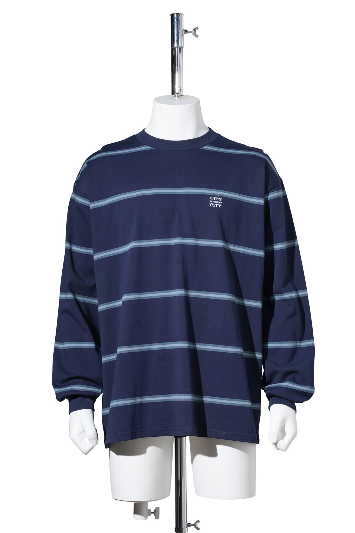 EMBROIDERED LOGO BORDER L/S T-SHIRT / NAVY