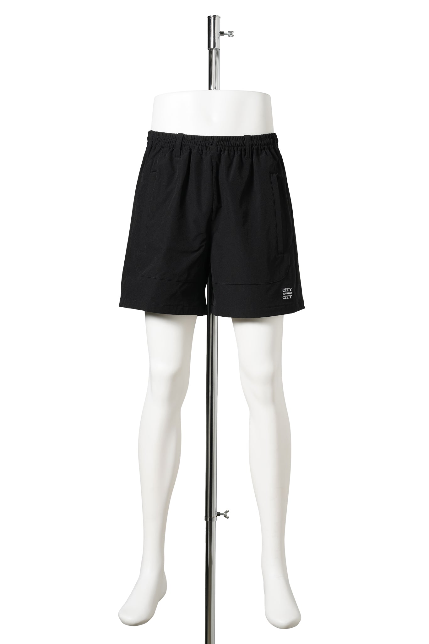 EMBROIDERD LOGO STRECH NYLON EASY SHORTS / BLACK