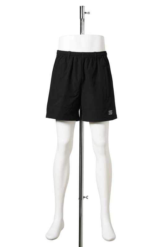 EMBROIDERD LOGO STRECH NYLON EASY SHORTS / BLACK