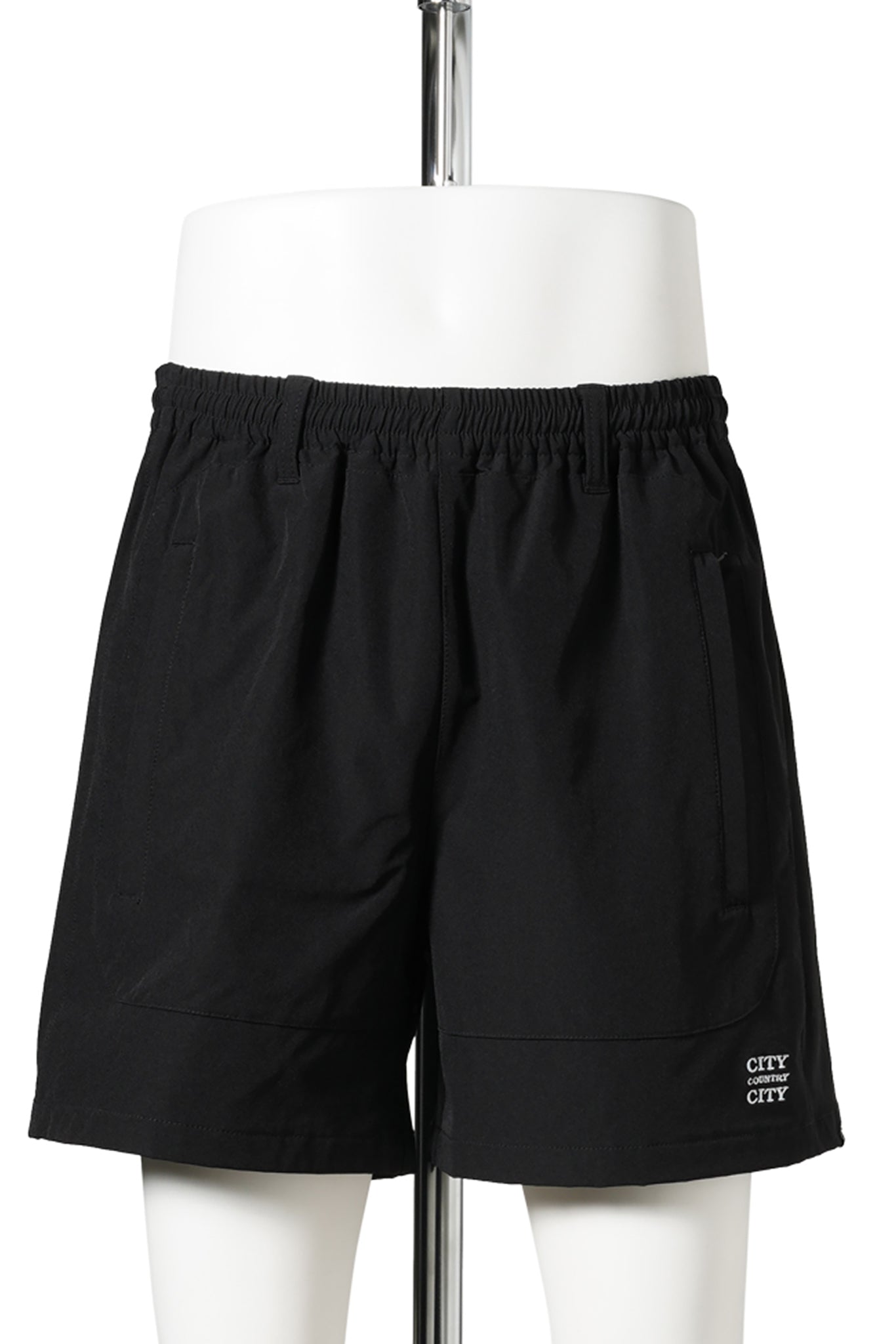 EMBROIDERD LOGO STRECH NYLON EASY SHORTS / BLACK