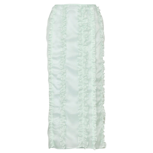 LONG PENCIL SKIRT WITH RUFFLES / MINT