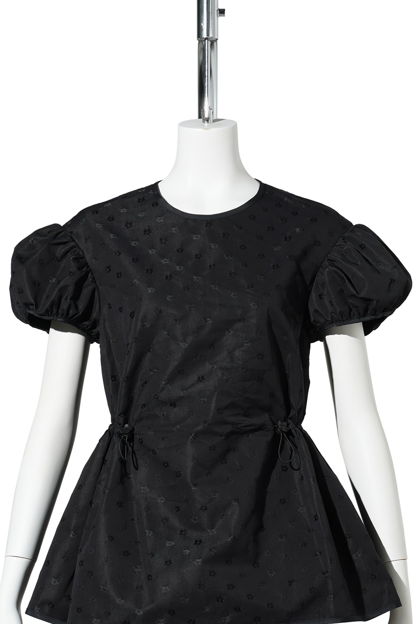 TOP WITH PUFF SLEEVES AND DRAWSTRING WAIST / BLACK