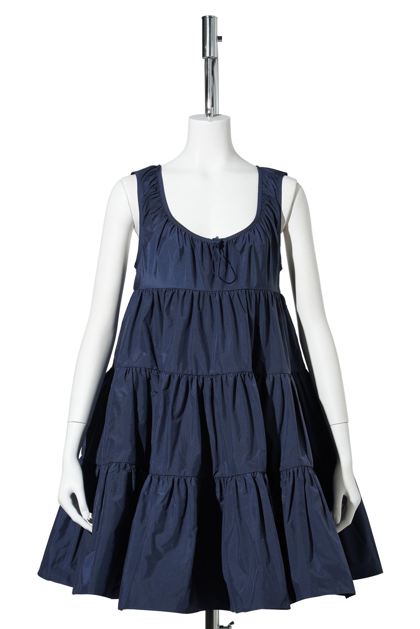 SLEEVELESS ROUND NECK DRESS WITH TIERED SKIRT / NAVY