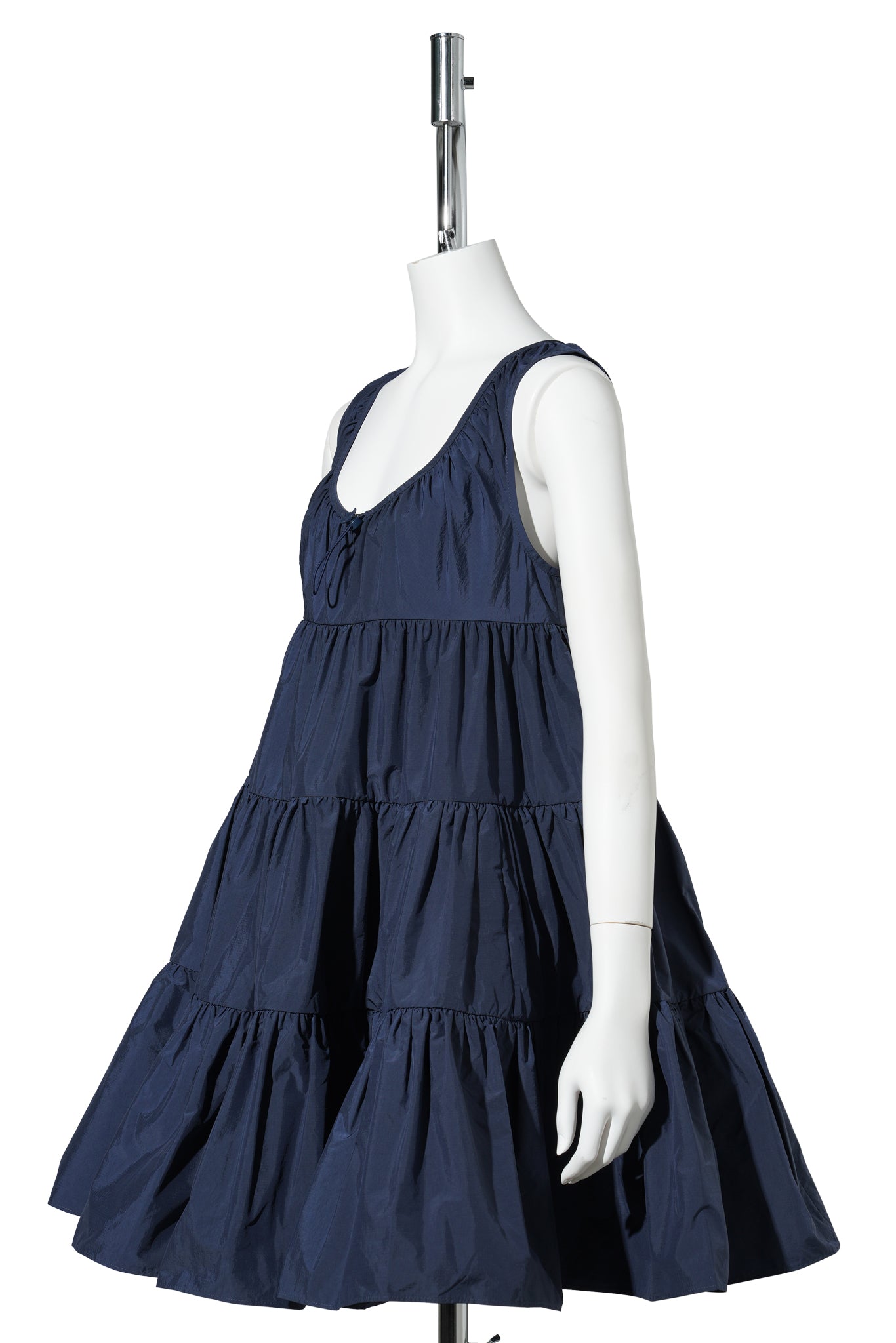 SLEEVELESS ROUND NECK DRESS WITH TIERED SKIRT / NAVY