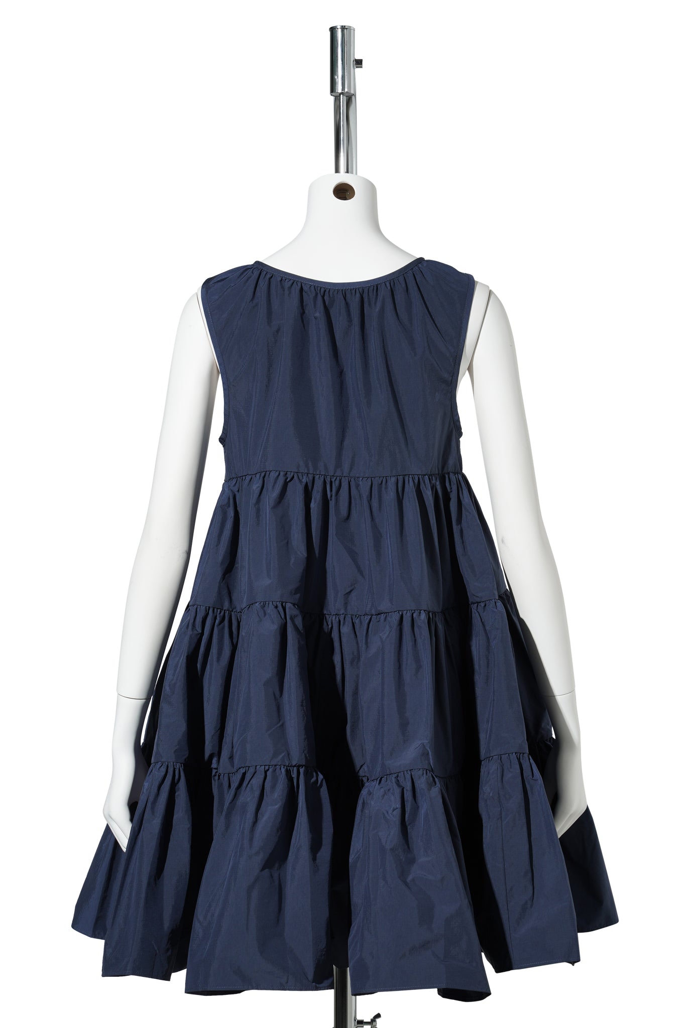 SLEEVELESS ROUND NECK DRESS WITH TIERED SKIRT / NAVY