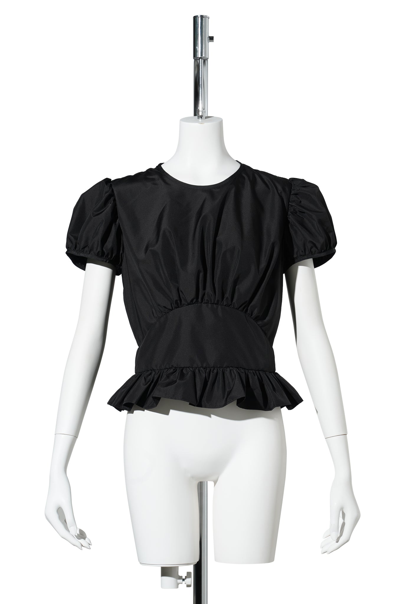TOP WITH SHORT PUFF SLEEVE AND GATHERING / BLACK
