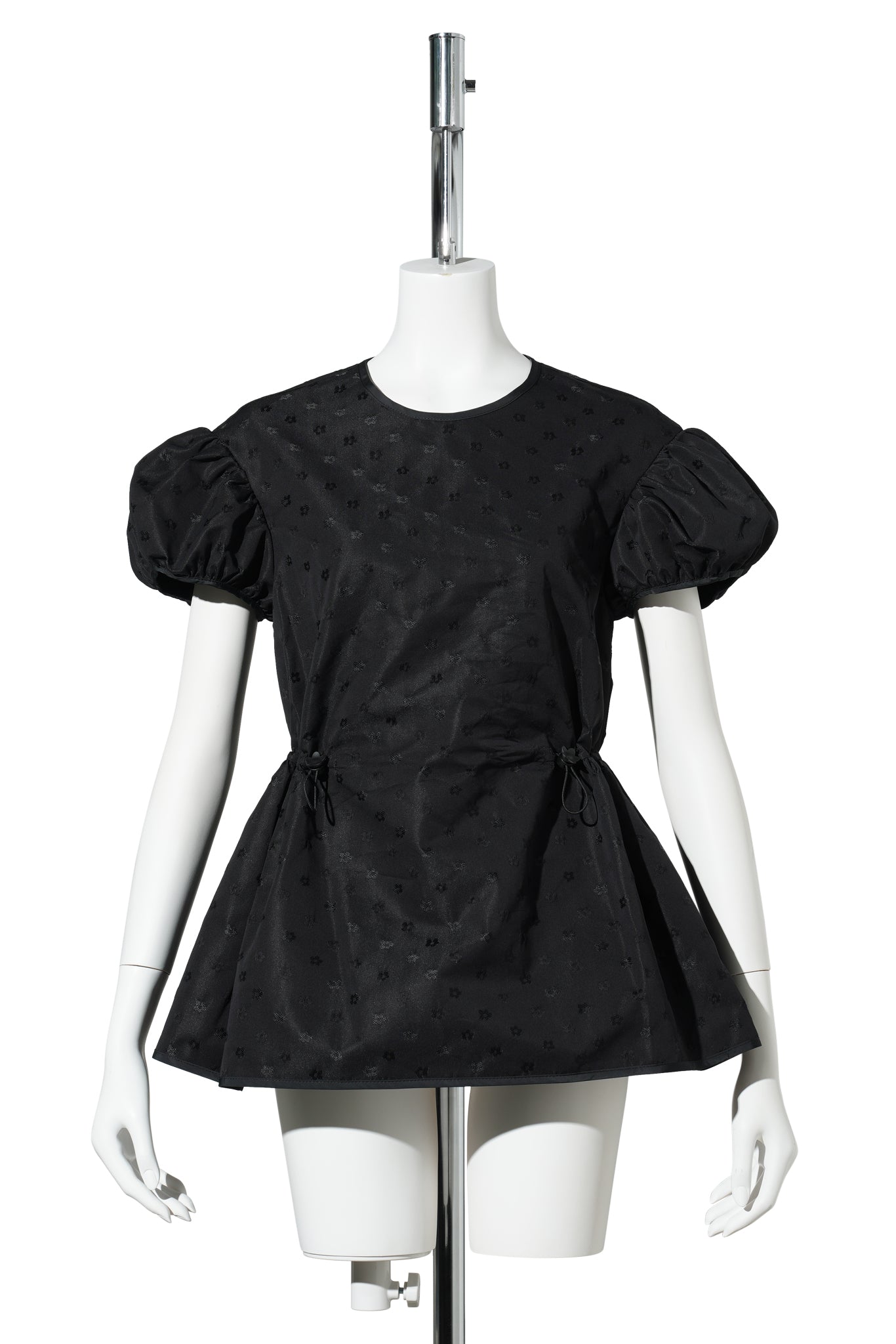 TOP WITH PUFF SLEEVES AND DRAWSTRING WAIST / BLACK
