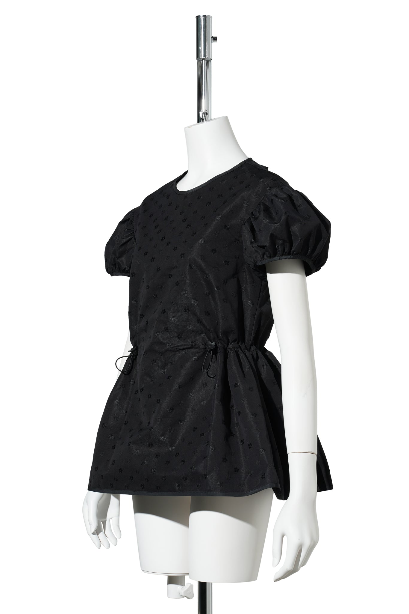 TOP WITH PUFF SLEEVES AND DRAWSTRING WAIST / BLACK