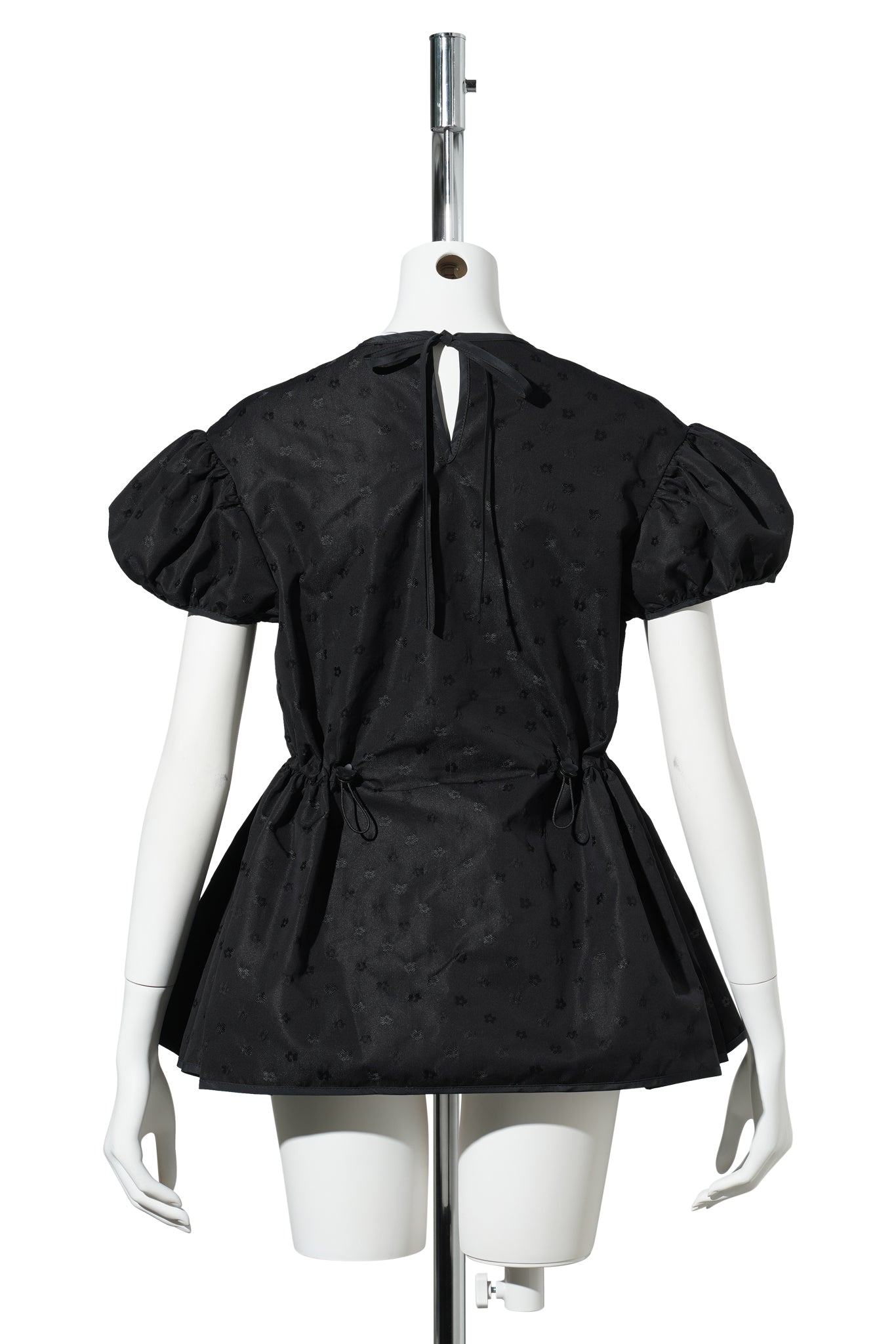TOP WITH PUFF SLEEVES AND DRAWSTRING WAIST / BLACK