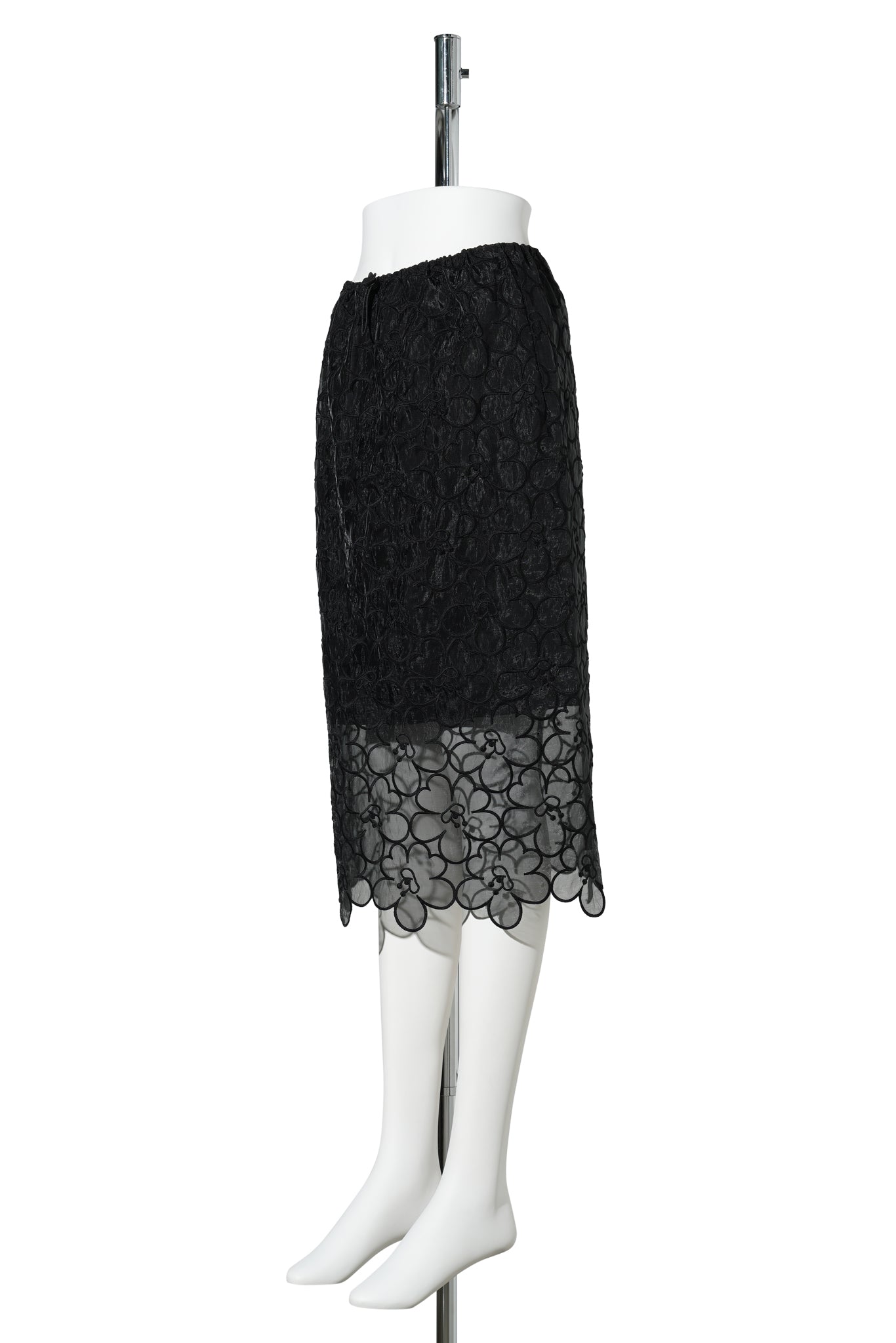MIDI SKIRT WITH WAIST DRAWSTRING AND SCALLOP HEM / BLACK