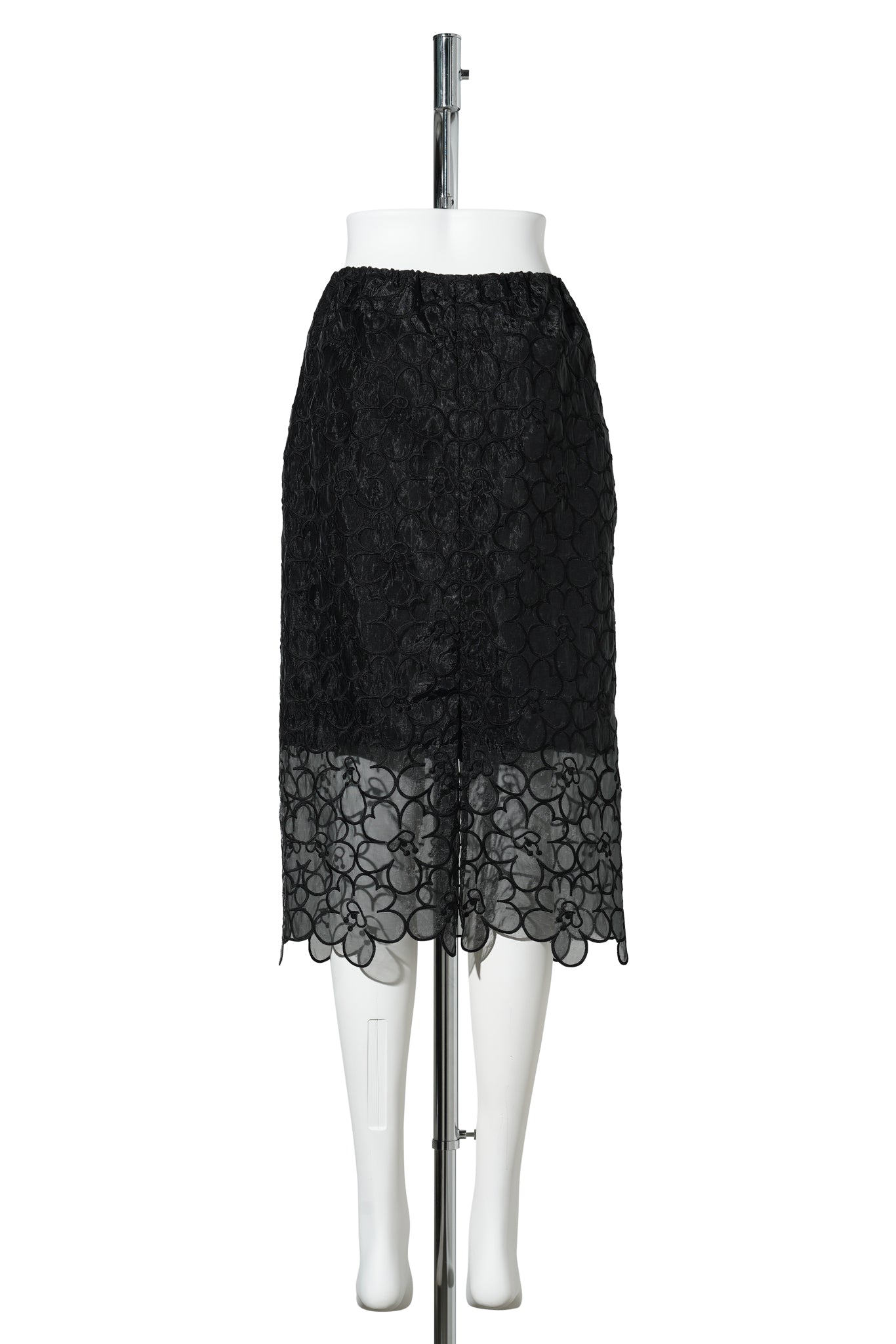 MIDI SKIRT WITH WAIST DRAWSTRING AND SCALLOP HEM / BLACK