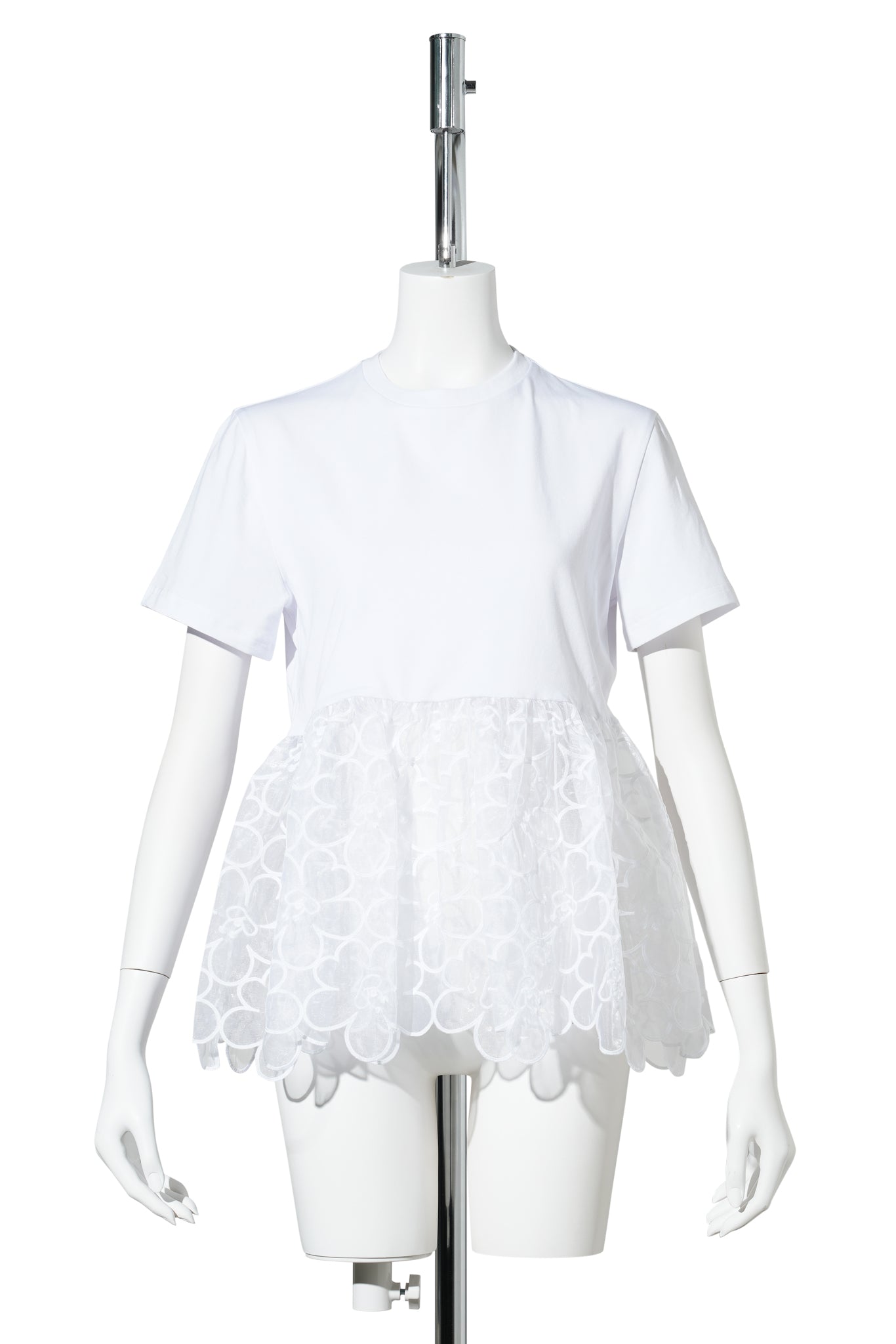 SHORT SLEEVE T-SHIRT WITH EMBROIDERY PEPLUM / WHITE