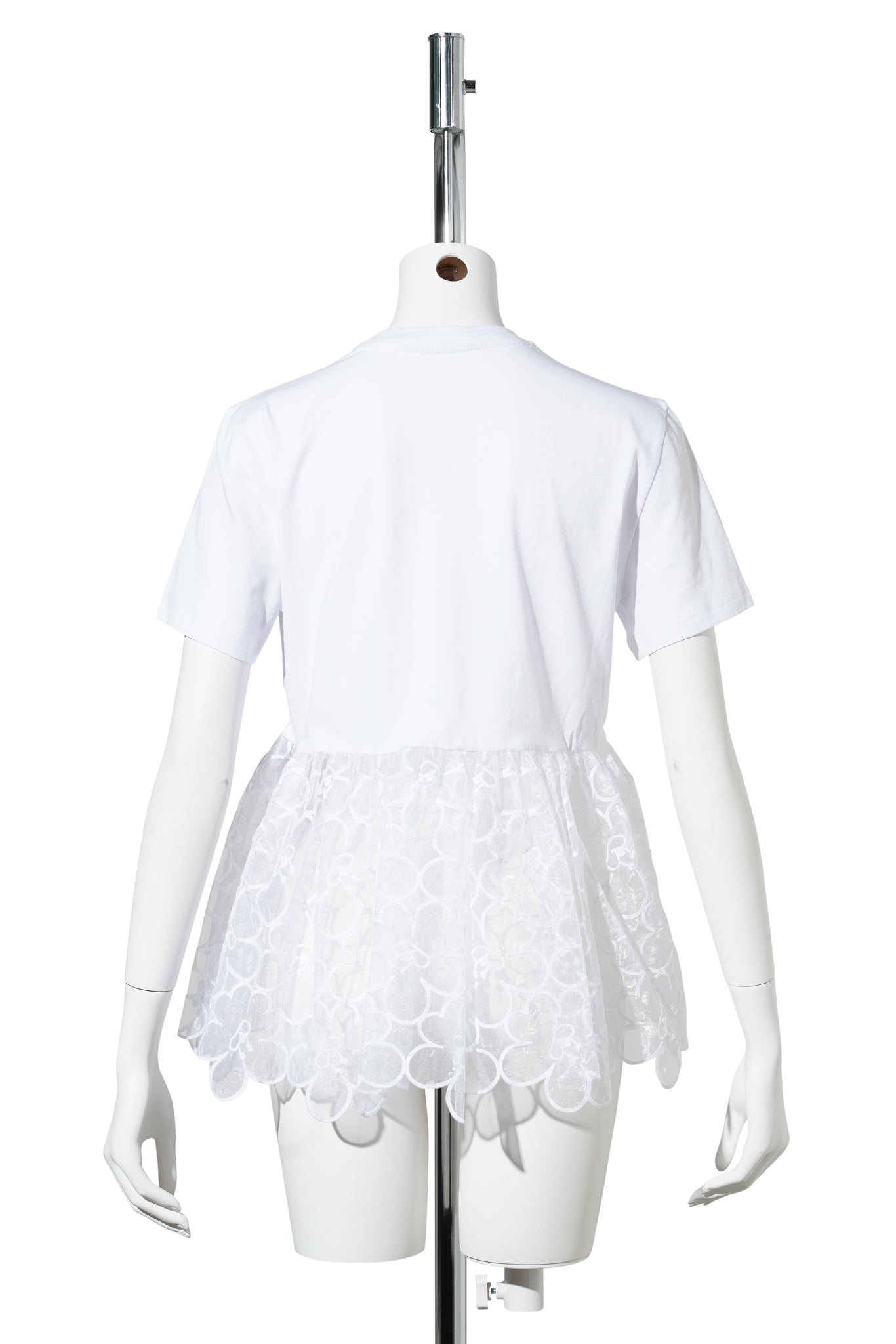 SHORT SLEEVE T-SHIRT WITH EMBROIDERY PEPLUM / WHITE