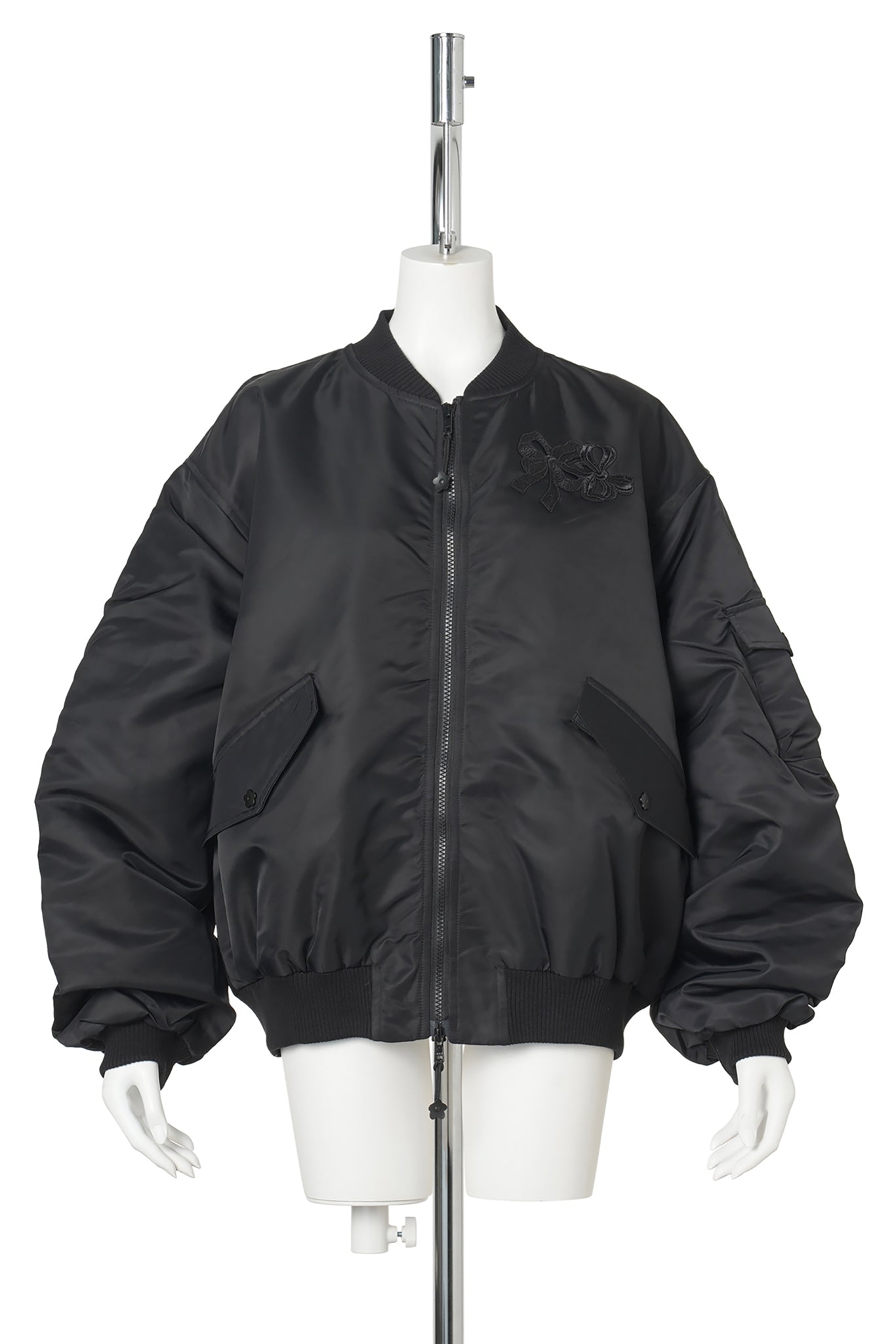 BOMBER JACKET WITH DRAPED BACK BOW / BLACK