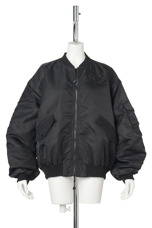 BOMBER JACKET WITH DRAPED BACK BOW / BLACK