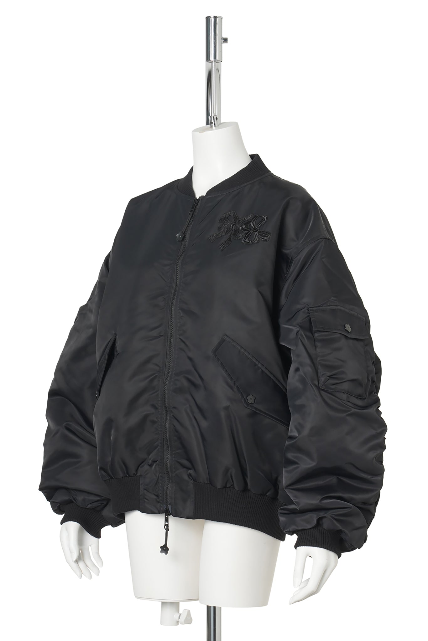 BOMBER JACKET WITH DRAPED BACK BOW / BLACK