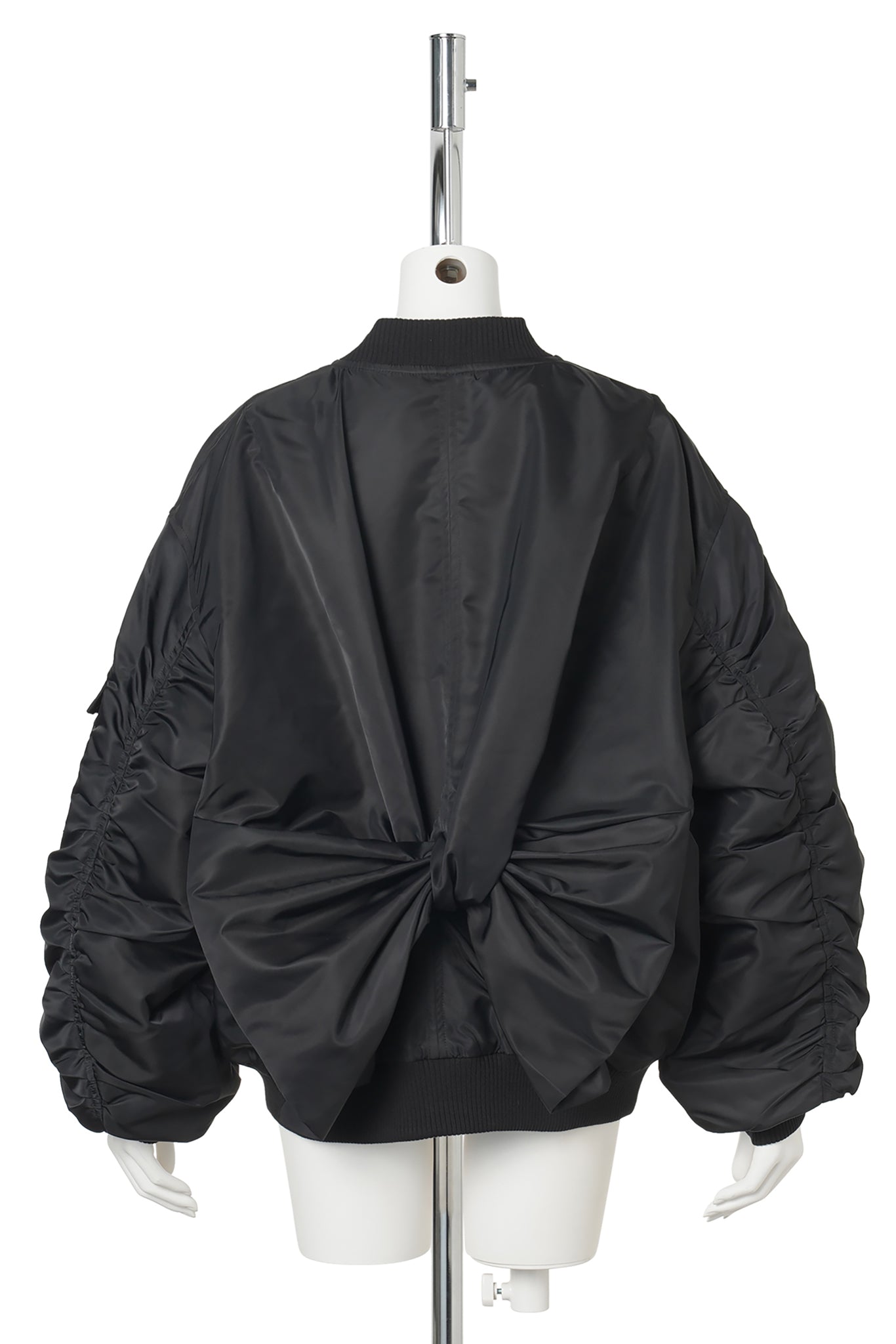 BOMBER JACKET WITH DRAPED BACK BOW / BLACK
