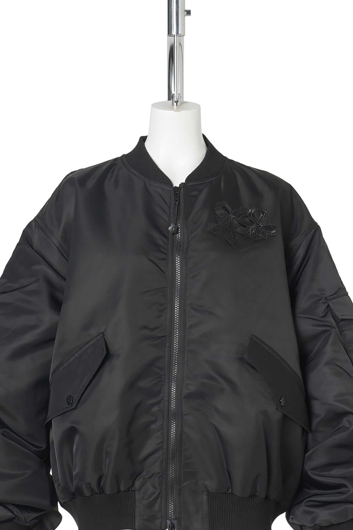 BOMBER JACKET WITH DRAPED BACK BOW / BLACK